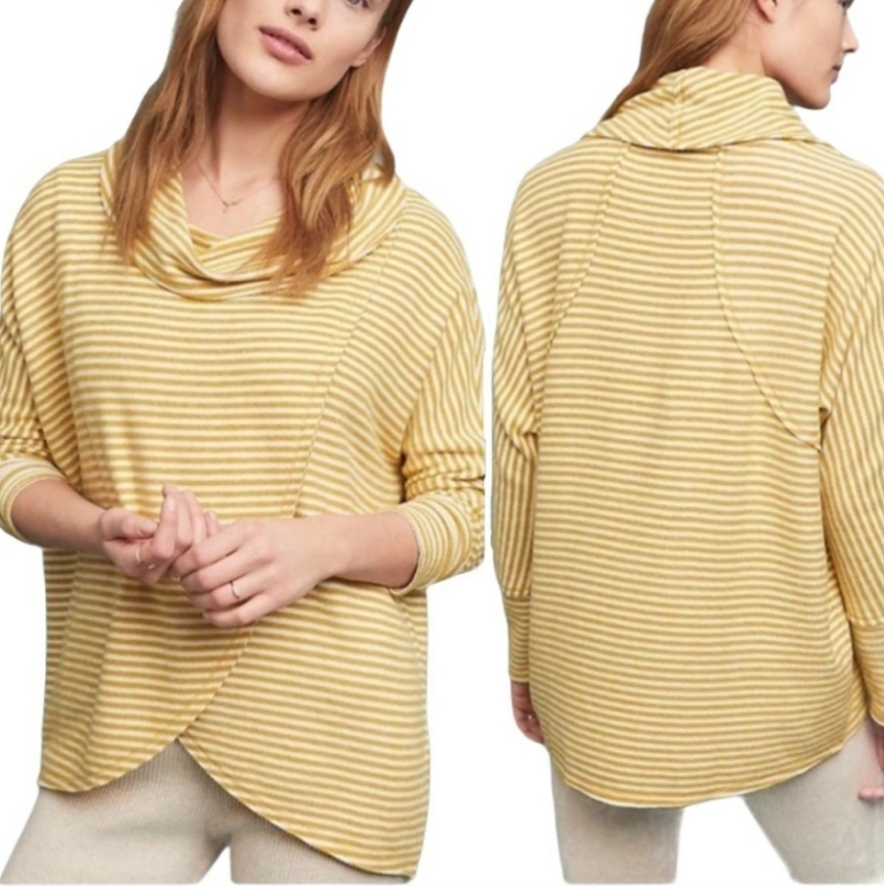 Striped Yellow Cowl Neck Sweater